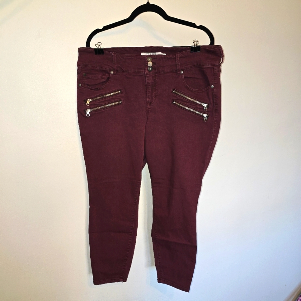 TORRID Moto Zip Jeggings Maroon Skinny Ankle Jeans Plus Size 20S